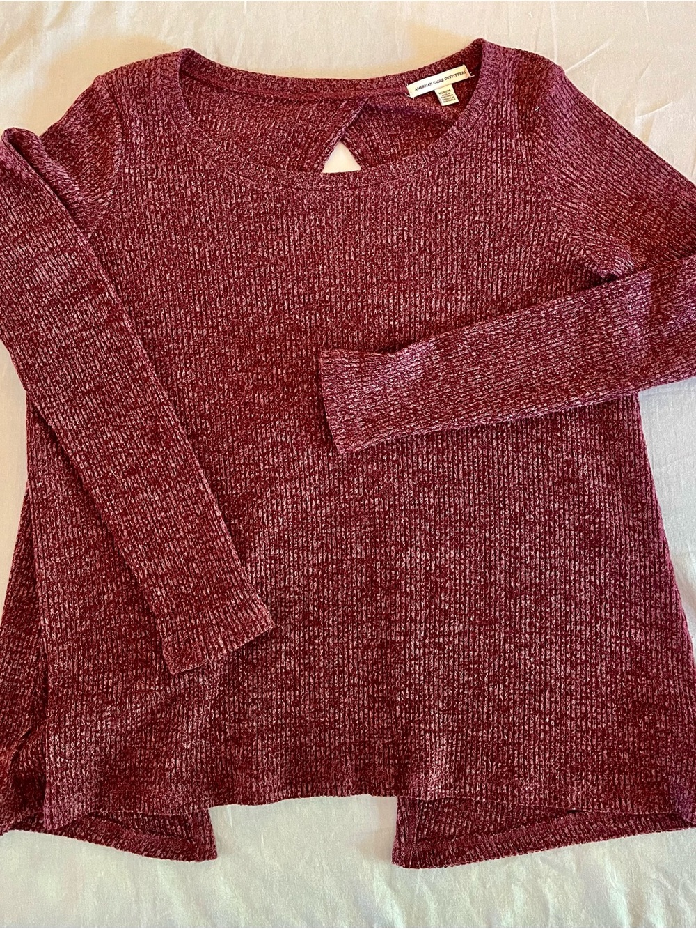 American Eagle Women’s Cozy Open Back Burgandy Wine Sweater, Medium
